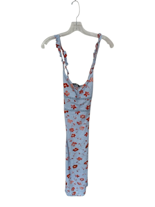 Zara Size S Blue & Red Linen & Viscose Sleeveless Flowers Lace Trim Maxi Dress Blue & Red / S