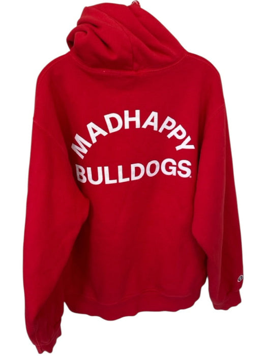 Madhappy Size L Red & White Cotton Stitching Detail UGA Kangaroo Pocket Hoodie Red & White / L