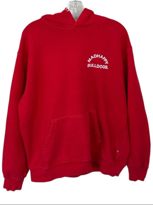 Madhappy Size L Red & White Cotton Stitching Detail UGA Kangaroo Pocket Hoodie Red & White / L