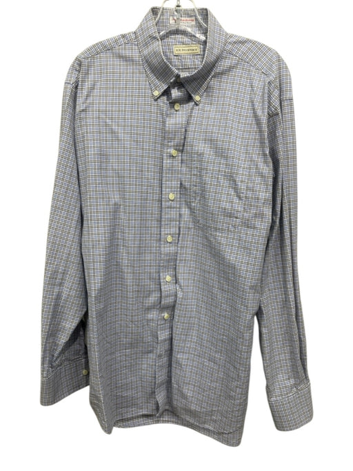 H Stockton Size L Blue & Gray Cotton Plaid Button Up oxford Long Sleeve Shirt Blue & Gray / L