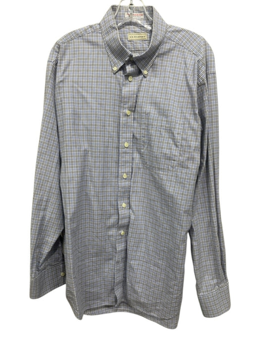 H Stockton Size L Blue & Gray Cotton Plaid Button Up oxford Long Sleeve Shirt Blue & Gray / L
