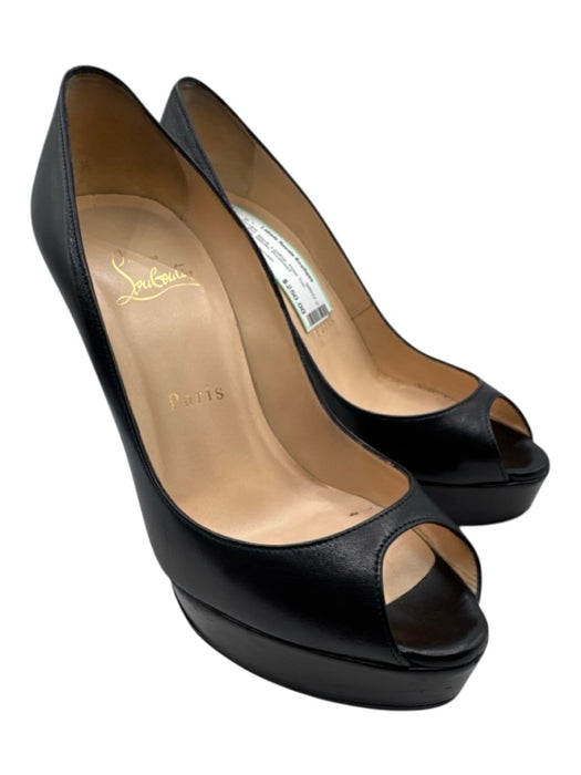 Christian Louboutin Shoe Size 36.5 Black Leather Peep Toe Platform Pumps Black / 36.5