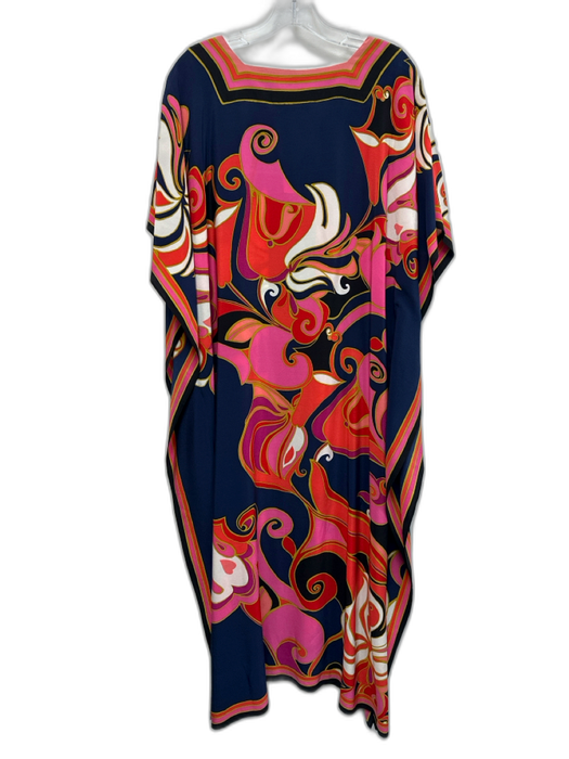 Trina Turk Size XS / S navy blue & multi Silk Swirl Print Stripe V Neck Dress navy blue & multi / XS / S