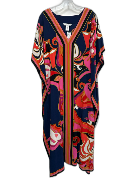 Trina Turk Size XS / S navy blue & multi Silk Swirl Print Stripe V Neck Dress navy blue & multi / XS / S