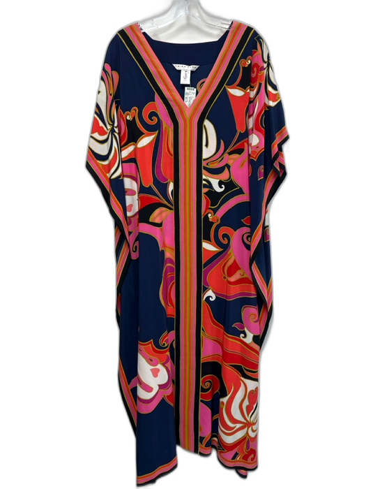 Trina Turk Size XS / S navy blue & multi Silk Swirl Print Stripe V Neck Dress navy blue & multi / XS / S