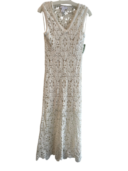House of Harlow Size Small White Polyester V Neck Maxi Crochet Slip Dress White / Small