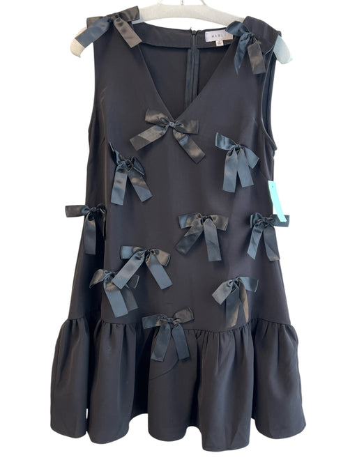 Mable Size Small Black Polyester V Neck Sleeveless Back Zip Bow Detail Dress Black / Small
