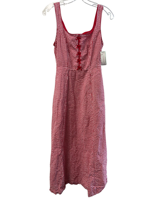 Rachel Zoe Size 2 Red & White Cotton Sleeveless Square Neck Maxi Gingham Dress Red & White / 2