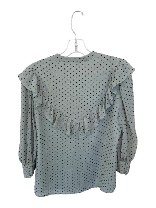Crosby Size S Mint & Black Polyester Polka Dots Ruffle Long Sleeve Buttons Top Mint & Black / S