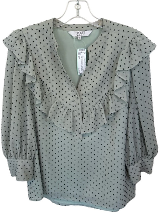 Crosby Size S Mint & Black Polyester Polka Dots Ruffle Long Sleeve Buttons Top Mint & Black / S