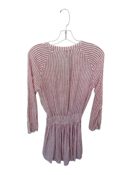 Rails Size XS Red & White Linen & Rayon Long Sleeve Striped Synched Waist Dress Red & White / XS