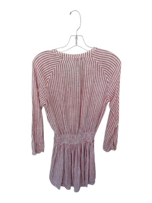 Rails Size XS Red & White Linen & Rayon Long Sleeve Striped Synched Waist Dress Red & White / XS
