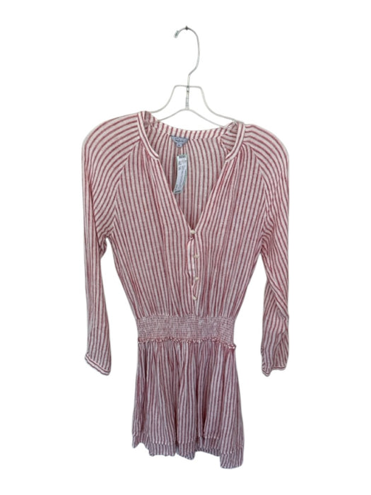 Rails Size XS Red & White Linen & Rayon Long Sleeve Striped Synched Waist Dress Red & White / XS