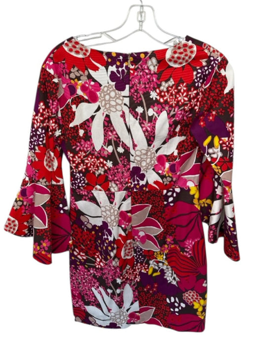 Trina Turk Size 4 Pink & Purple floral Half Sleeve Ruffle V Neck Mini Dress Pink & Purple / 4