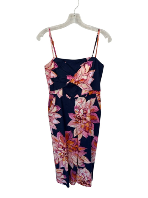 Trina Turk Size 4 Navy & Orange Rayon Blend Spaghetti Strap Floral Jumper Navy & Orange / 4