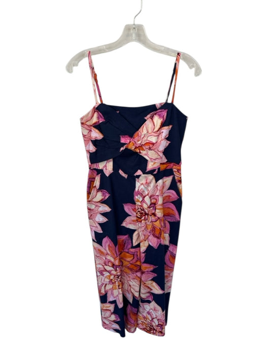 Trina Turk Size 4 Navy & Orange Rayon Blend Spaghetti Strap Floral Jumper Navy & Orange / 4