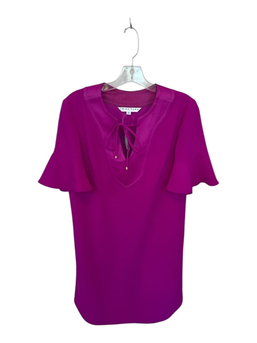 Trina Turk Size 2 Magenta Polyester Short Sleeve Ruffle V Neck Tie Dress Magenta / 2