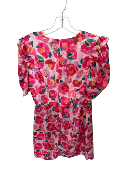 Adelyn Rae Size M Pink & Multi Polyester Floral V Neck Ruffle sleeve Mini Dress Pink & Multi / M