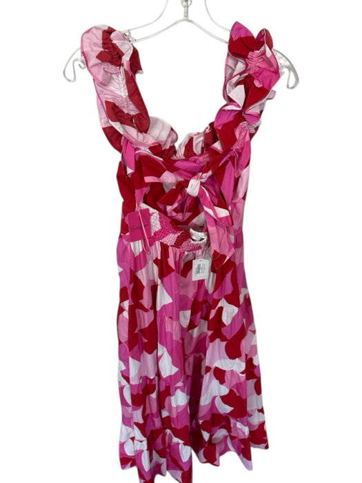 Peach Love Size S Pink & Red Cotton Ruffle Abstract Maxi Dress Pink & Red / S