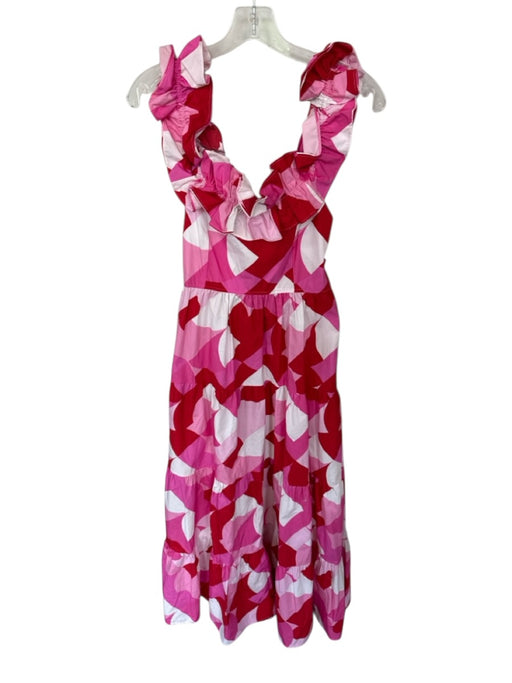 Peach Love Size S Pink & Red Cotton Ruffle Abstract Maxi Dress Pink & Red / S