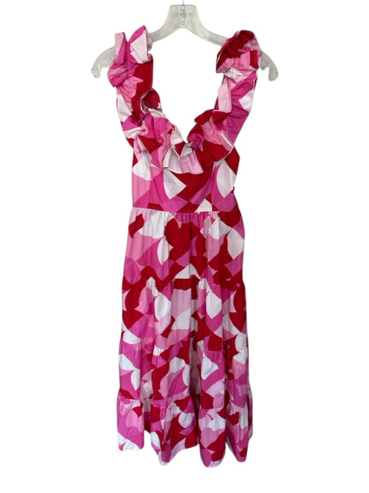 Peach Love Size S Pink & Red Cotton Ruffle Abstract Maxi Dress Pink & Red / S