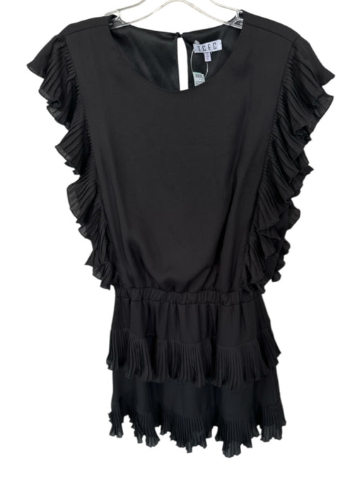 TCEC Size M Black Polyester Tiered Pleats Ruffles Mini Dress Black / M