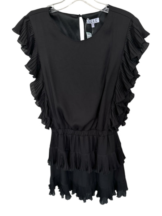 TCEC Size M Black Polyester Tiered Pleats Ruffles Mini Dress Black / M