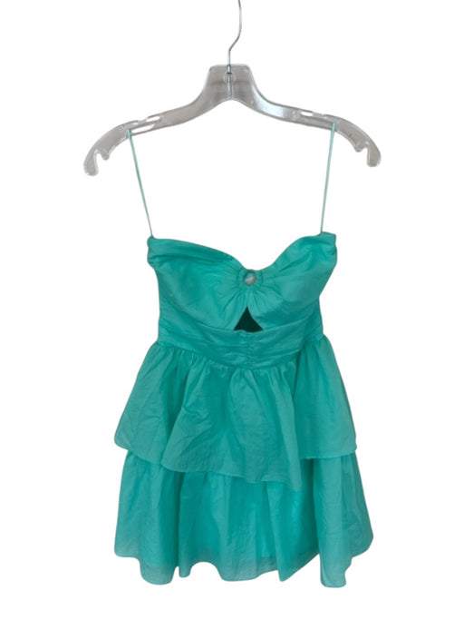 Amanda Uprichard Size XS Aqua Nylon Halter Neck Smocked Back keyhole front Dress Aqua / XS