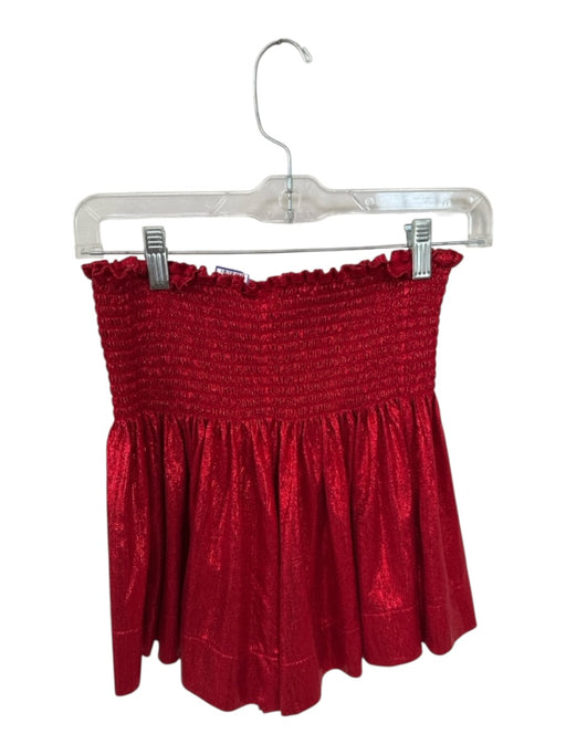 Queen of Sparkles Size S Red Polyester Smocked Metallic Shorts Red / S