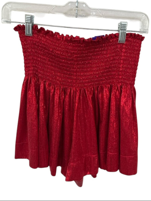 Queen of Sparkles Size S Red Polyester Smocked Metallic Shorts Red / S