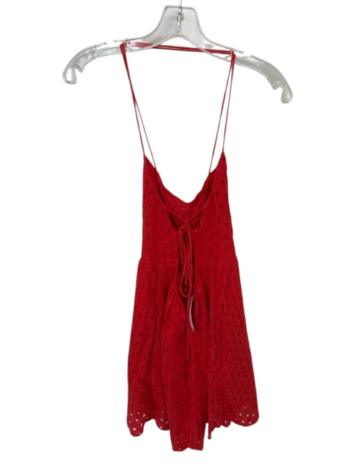 Show Me Your Mumu Size M Red Cotton Spaghetti Strap Lace Up Back eyelet Dress Red / M