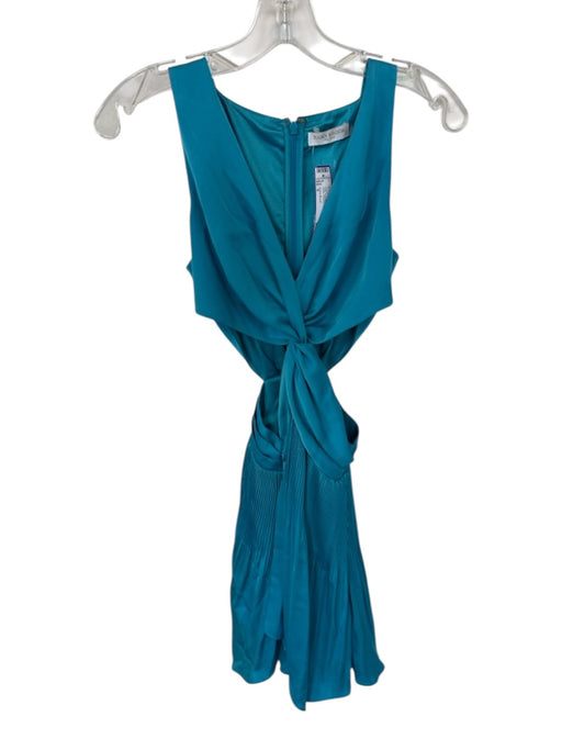 Ramy Brook Size 0 Teal Polyester Sleeveless Cut Out Sides Pleated Dress Teal / 0
