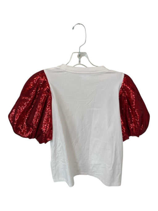 Queen of Sparkles Size XS White & Red Cotton Blend Short Balloon Sleeve Top White & Red / XS