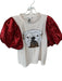 Queen of Sparkles Size XS White & Red Cotton Blend Short Balloon Sleeve Top White & Red / XS