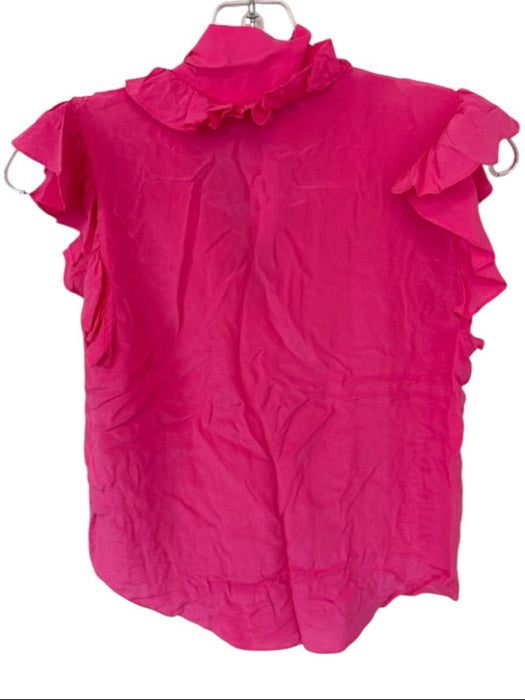 Alice & Olivia Size XS Pink Silk Flutter Sleeves neck tie Button Down Top Pink / XS