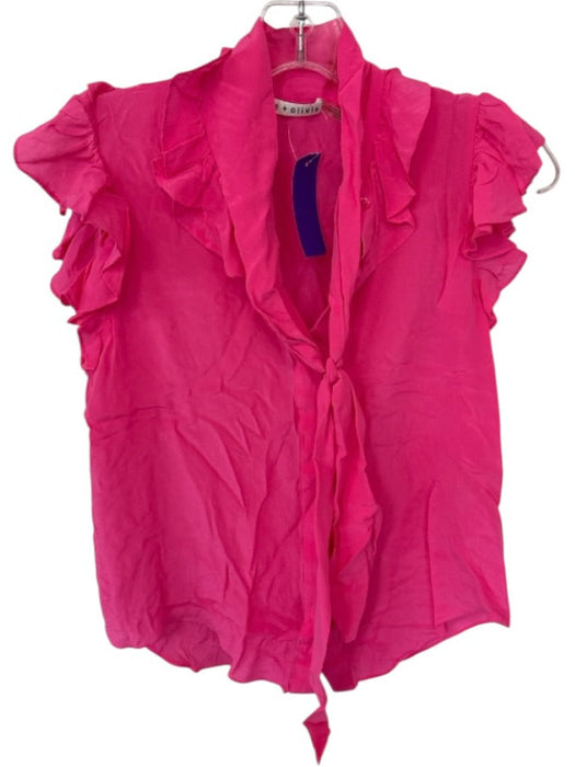 Alice & Olivia Size XS Pink Silk Flutter Sleeves neck tie Button Down Top Pink / XS