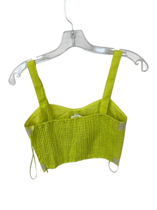 A Loves A Size XS Lime Green & White Linen Sleeveless Embroidered Cropped Top Lime Green & White / XS