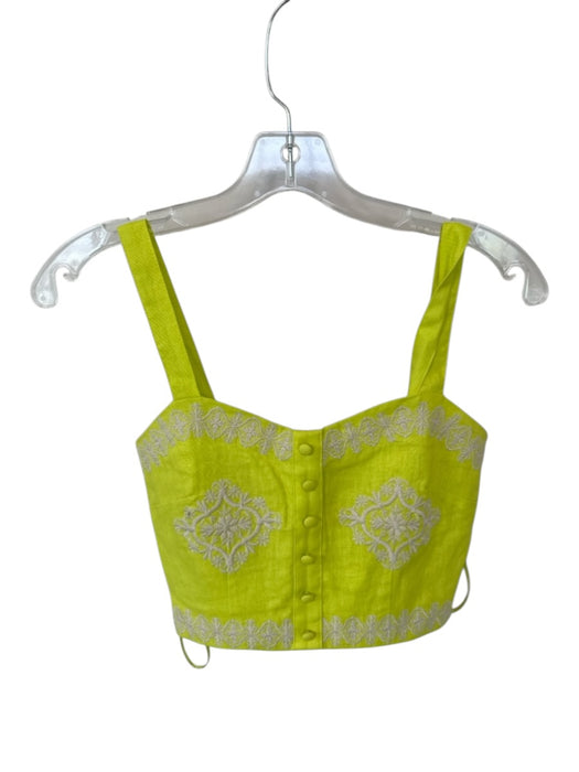 A Loves A Size XS Lime Green & White Linen Sleeveless Embroidered Cropped Top Lime Green & White / XS