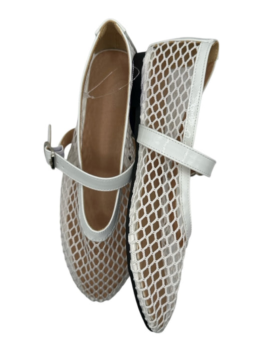 Shoe Size 38 White Vegan Leather Mesh Flats White / 38