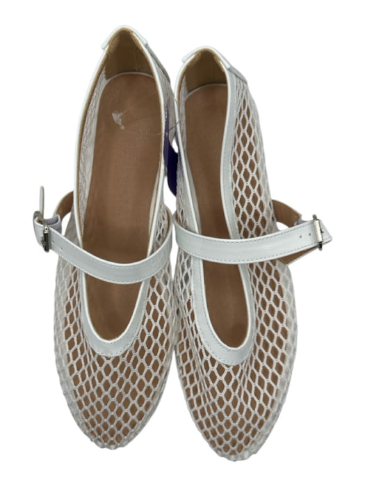 Shoe Size 38 White Vegan Leather Mesh Flats White / 38