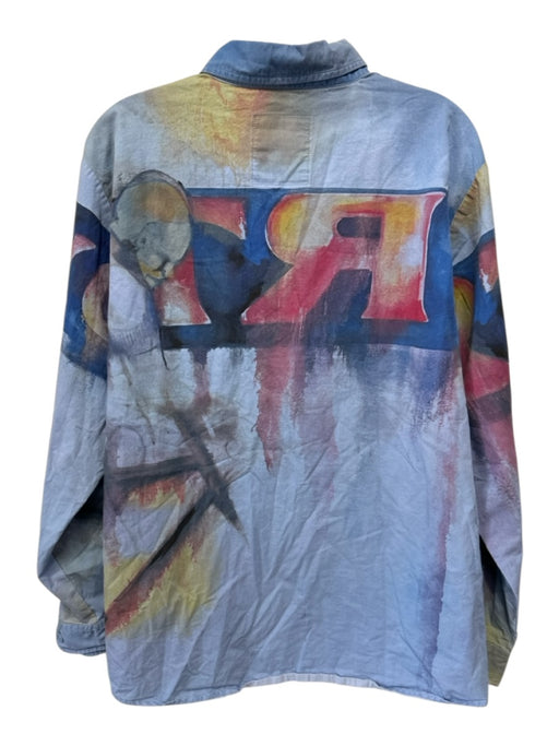 Kid Super Size XL Blue & Multi Cotton All Over Print Men's Long Sleeve Shirt Blue & Multi / XL