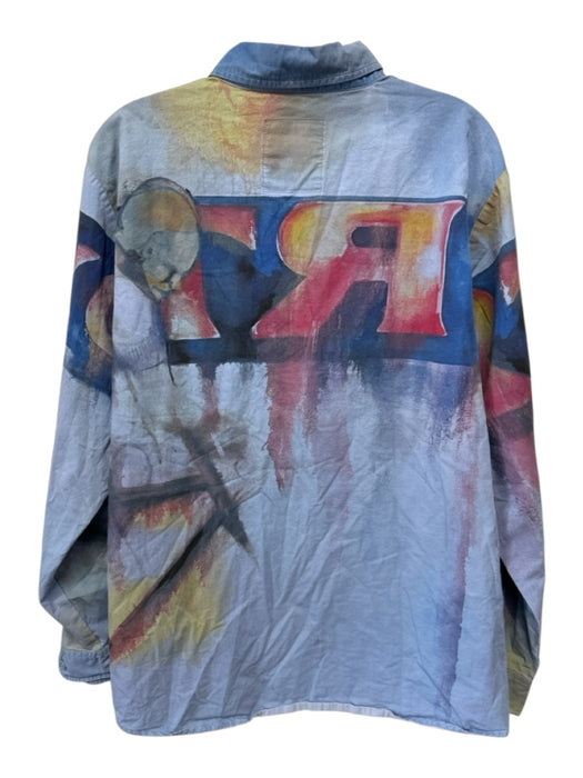 Kid Super Size XL Blue & Multi Cotton All Over Print Men's Long Sleeve Shirt Blue & Multi / XL
