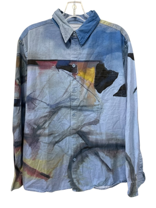 Kid Super Size XL Blue & Multi Cotton All Over Print Men's Long Sleeve Shirt Blue & Multi / XL