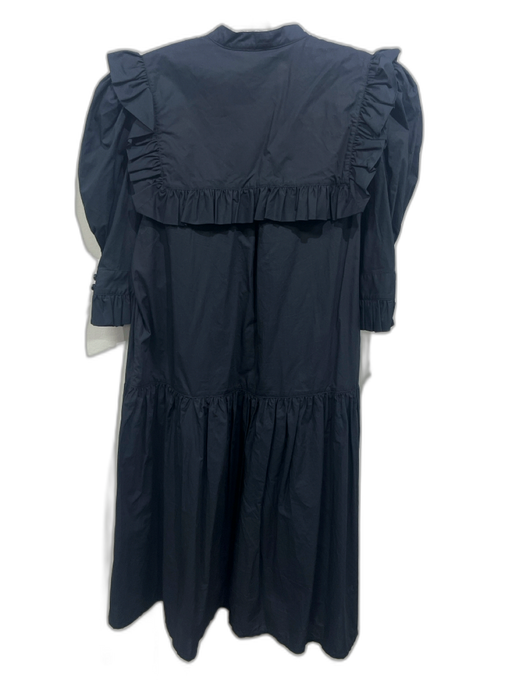 By Malene Birger Size 40 / M Black Cotton Puff Sleeve Ruffle Trim Midi Dress Black / 40 / M