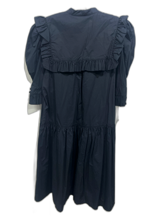 By Malene Birger Size 40 / M Black Cotton Puff Sleeve Ruffle Trim Midi Dress Black / 40 / M