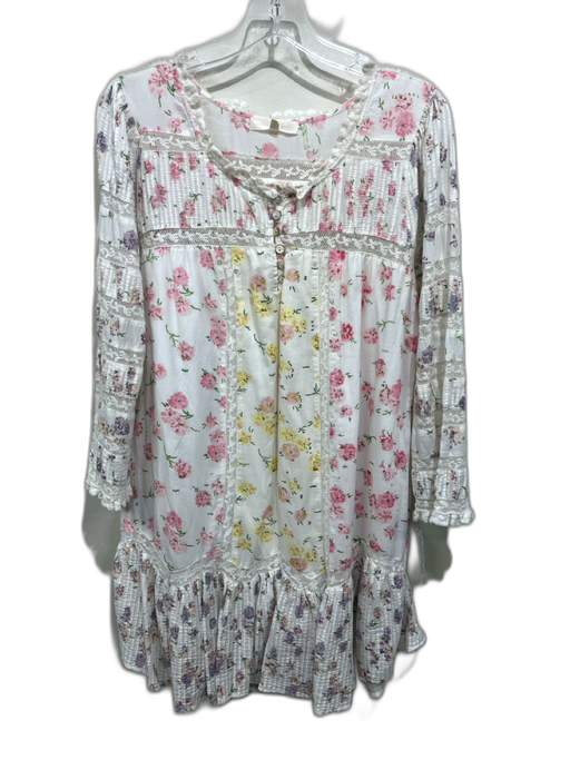 Loveshackfancy Size M White & Pastel Multi Cotton Pintuck Floral Lace Trim Dress White & Pastel Multi / M