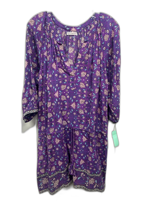 Ulla Johnson Size 10 purple, blue, beige Cotton Dotted & Floral Above Knee Dress purple, blue, beige / 10