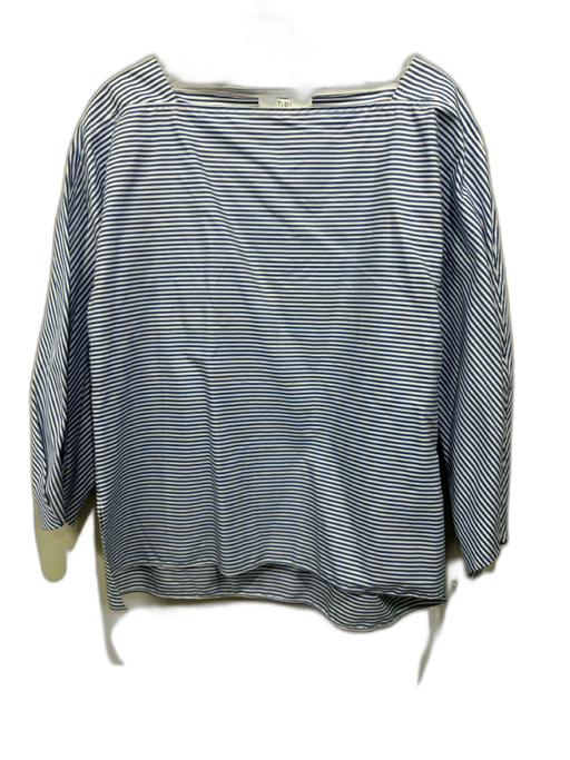 Tibi Size M Blue & White Cotton Stripe Square Neck Long Sleeve Top Blue & White / M