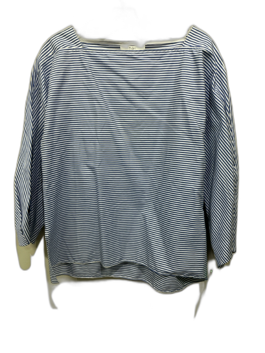 Tibi Size M Blue & White Cotton Stripe Square Neck Long Sleeve Top Blue & White / M