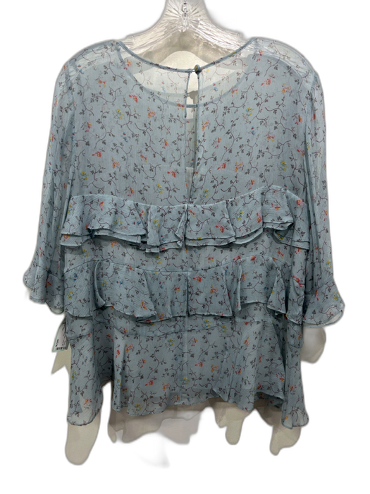 Rebecca Taylor Size 10 Teal Blue & Multi Silk Chiffon Floral 3/4 Sleeve Top Teal Blue & Multi / 10